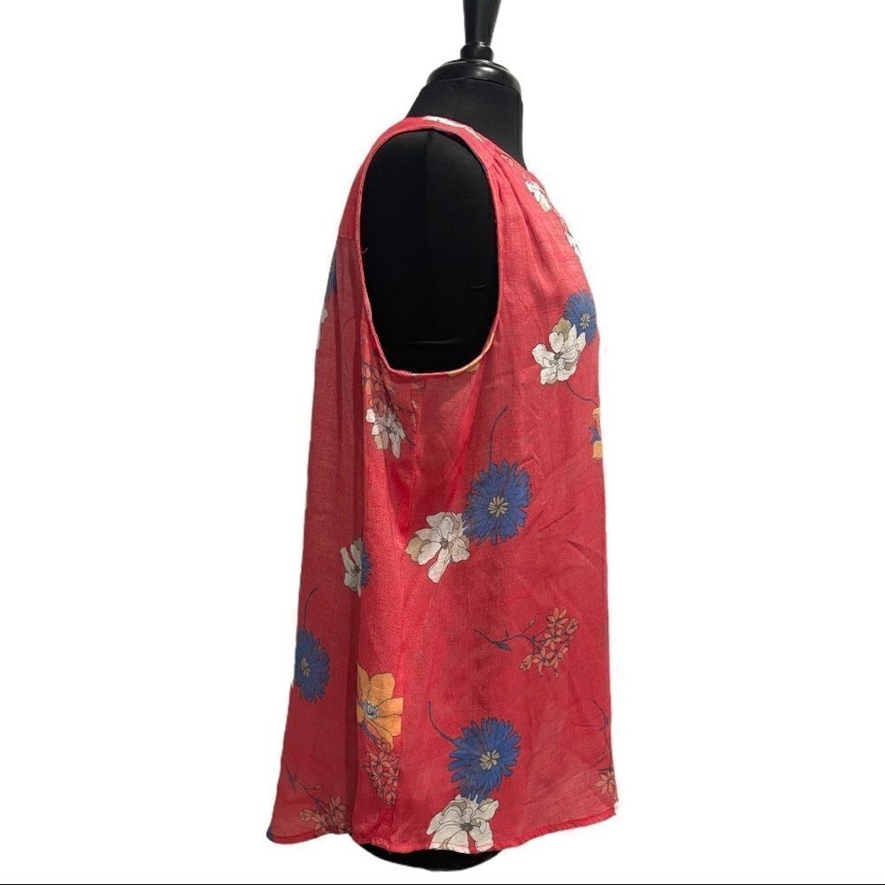 fred David Split Neck Sleeveless High Low Floral Detailed Top Sz L - Picture 5 of 12